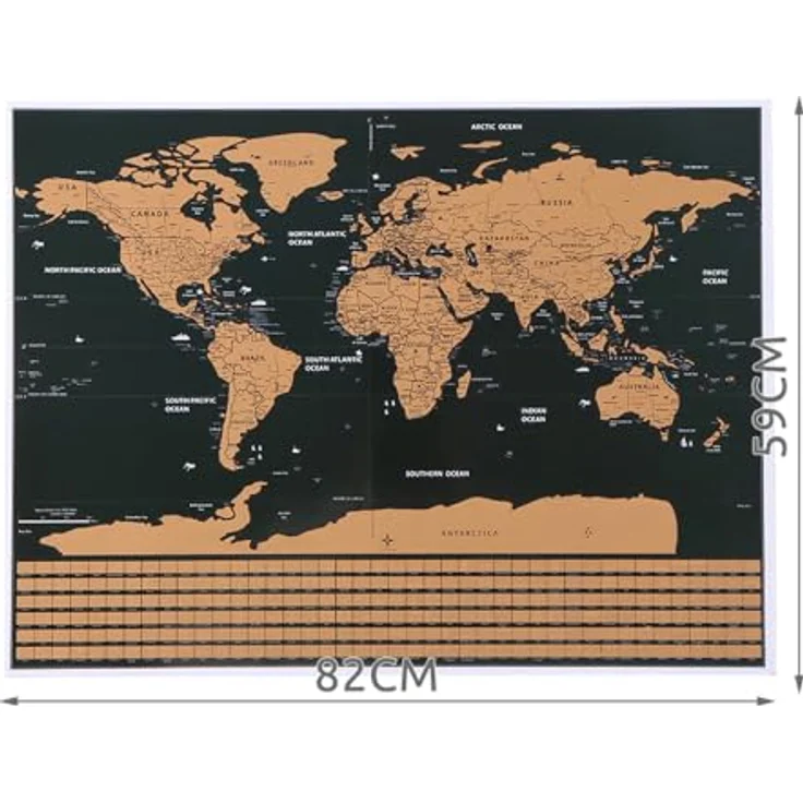 MT MALATEC Scratch Off World Map, Rubbelkarte für Kinder und Reisende, goldschwarz, 82 x 59 cm, inklusive Geschenktube – Bild 2