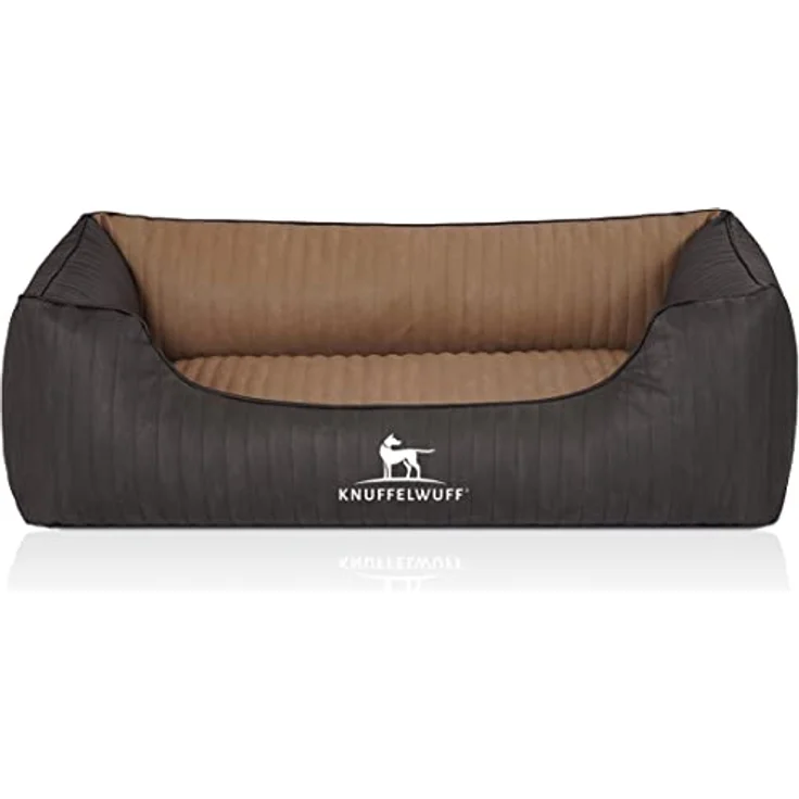 Knuffelwuff Orthopädisches Hundebett Outback aus Laser-gestepptem Kunstleder M-L 85 x 63cm Schwarz/Cappuccino – Bild 2