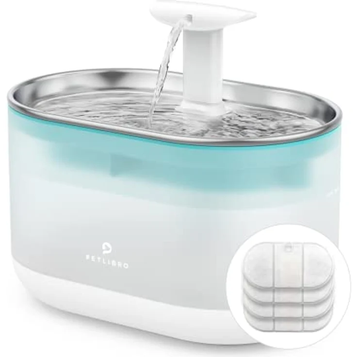 PETLIBRO Trinkbrunnen für Katze Ultraleise, 2,1L Capsule Katzenbrunnen Edelstahl für Katzen, Zwei Durchflussmodi, Sichtbarer Wasserstand, BPA-freier Wasserbrunnen für Katzen und Hunde mit 4 Filtern – Bild 1