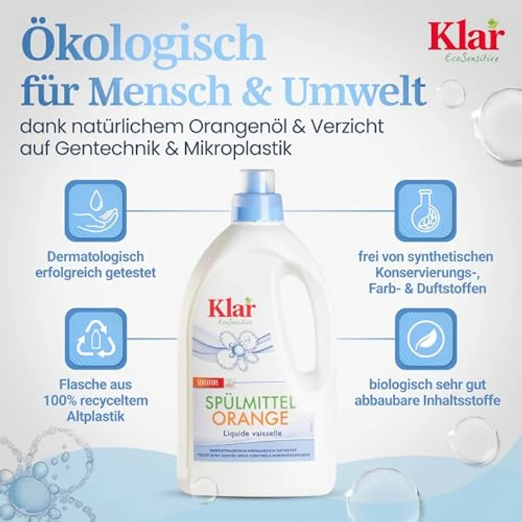 Almawin Klar Spülmittel Orange, 1,5L Geschirrspülmittel mit ätherischem Orangenöl – Bild 4