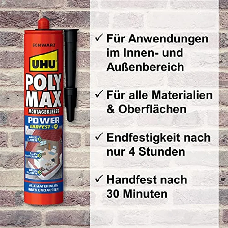 UHU Poly Max Express Kartusche, Universeller Montageklebstoff und Dichtmittel mit hoher Endfestigkeit, schwarz, 425 g - Preisvergleich – Bild 4
