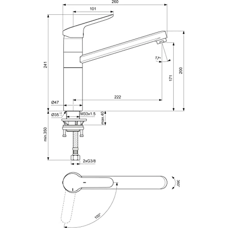 Ideal Standard Ceraflex 3, Einhebelmischer Küchenarmatur mit schwenkbarem Auslauf, hochdruck, chrom – Bild 7