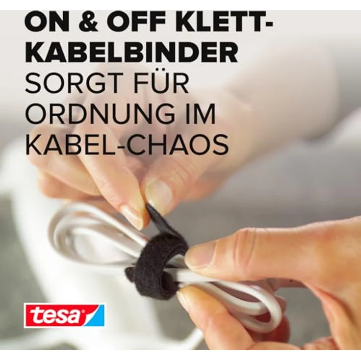 tesa Kabelbinder Klett - On & Off Kabel Klettband in Schwarz - Individuell zuschneidbar - 1 x 5m Rolle – Bild 2