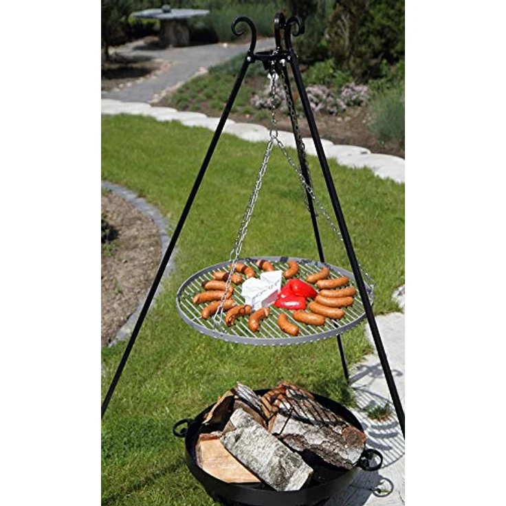 CookKing 111020 Wok am Dreibein Schwenkgrill, 180 cm hoch, Rohstahl, 60 cm Durchmesser, handgemacht mit Kurbel und faltbarem Dreibein – Bild 2