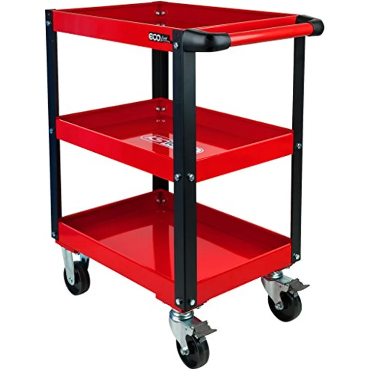 KSTOOLS ECOline Werkstatt-Servicewagen, H850xB680xT425mm, stabiler Stahlblech-Konstruktion, 3 Etagen, rot, hohe Tragkraft bis 150 kg, leicht rollbar mit 4 Rädern – Bild 4