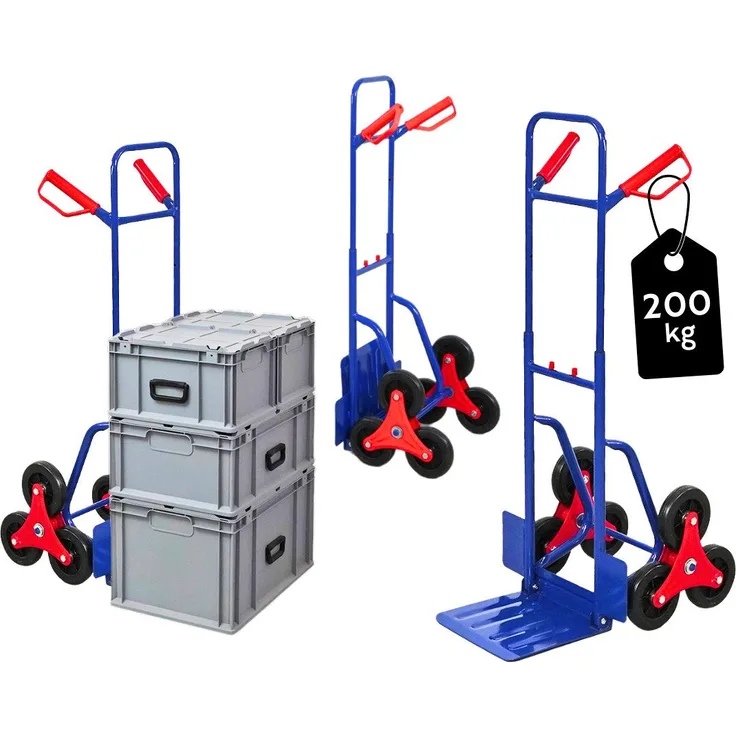 PROREGAL® Sackkarre ODIN Traglast 200kg HxBxT 119x55x44cm Lufträder Blau - Treppensteiger mit 200 kg Tragkraft und innovativem klappbaren Design