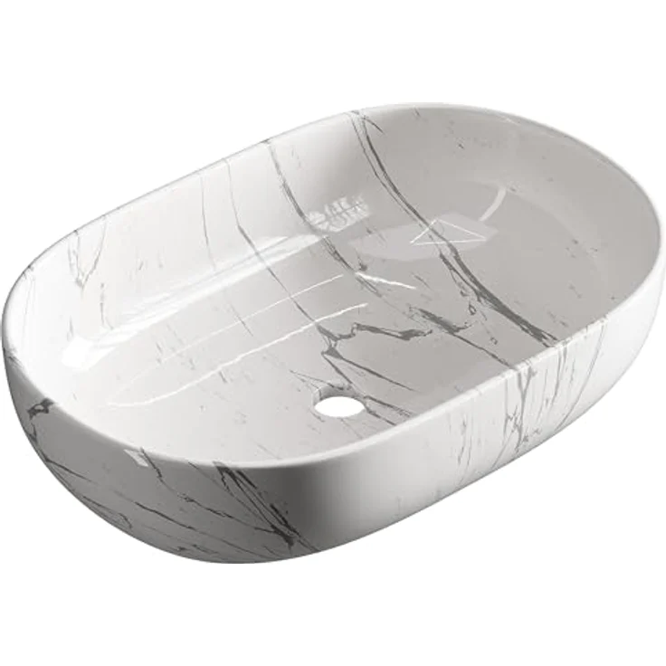 Planetmöbel Aufsatzwaschbecken Aquil Deluxe, 60 cm oval, marmor weiß, hochglänzend für Waschtisch – Bild 6