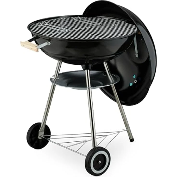 Relaxdays Fahrbarer Kugelgrill in Schwarz, Grillwagen mit großer Grillfläche und regelbarer Luftzirkulation – Bild 5