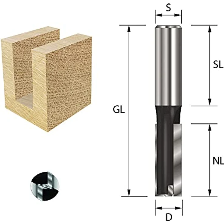 ENT 11116 Nutfräser HW, Schaft (S) 12 mm, Durchmesser (D) 12 mm, NL 50 mm, SL 40 mm, GL 94 mm, mit HW Grundschneide – Bild 2
