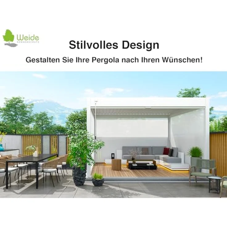 Weide Pavillonseitenteil Sonnenrollo 2,65 m - Weiß, stufenlos verstellbar, ideal für Weide Deluxe Pergola – Bild 5