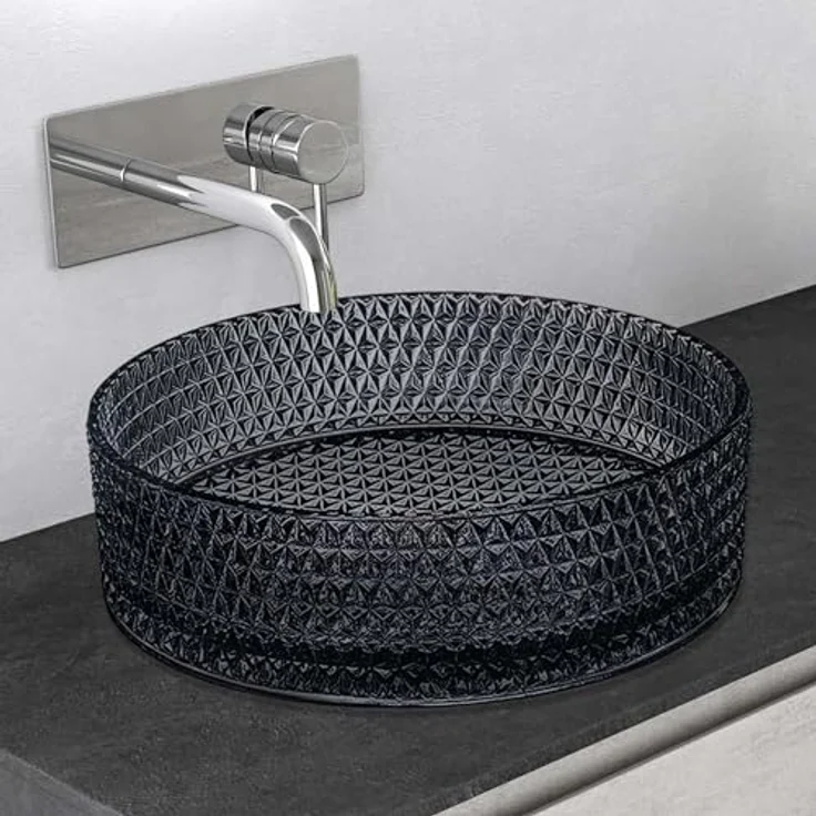 Mai & Mai Aufsatzwaschbecken Glaswaschbecken Handwaschbecken Rund Waschschale Grau BxTxH 39x39x12 cm Minerva07 – Bild 4