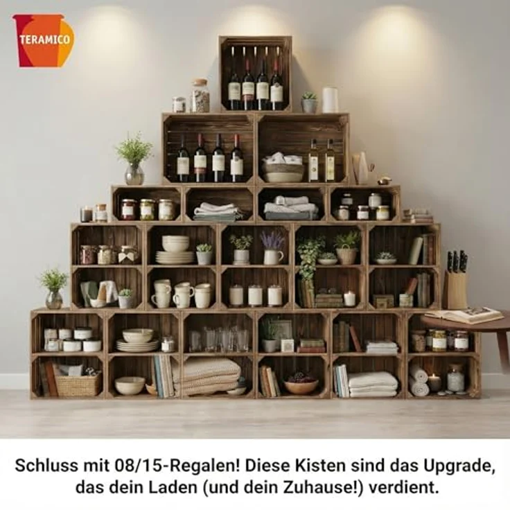 Teramico 4 x Geflammte Neue Obstkiste mit Zwischenboden Kurz 50 x 40 x 30cm – Bild 5