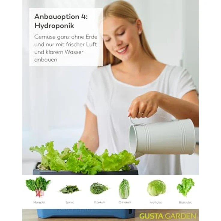 Gusta Garden HARRY HERBS Anzuchttopf, 4 in 1 Kräutertopf mit Wasserreservoir und Wasserstandsanzeige, blau mit Anzuchthaube – Bild 6