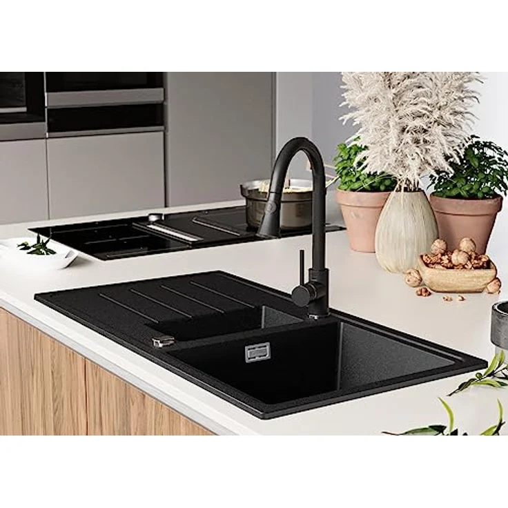 Primagran Kopenhagen Duo 90x50cm Anthrazit Granitspüle 1,5 Becken + Ablauf-Set - Reversible Einbauspüle, hitzebeständig, schmutzabweisend – Bild 3