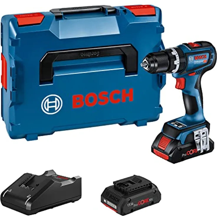 Bosch Professional 18V System Akku-Schlagbohrmaschine GSB 18V-90 C (inkl. 2 x ProCORE-Akkus 4,0 Ah, Ladegerät GAL 18V-40, in L-BOXX), Blue, 06019K6104