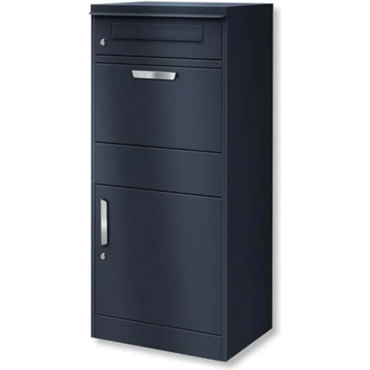 Metzler Briefkasten und Paketbox, Postbox XXL, Standbriefkasten modern, Rostfrei, Anthrazitgrau matt, Zylinderschloss - Modell Bispo