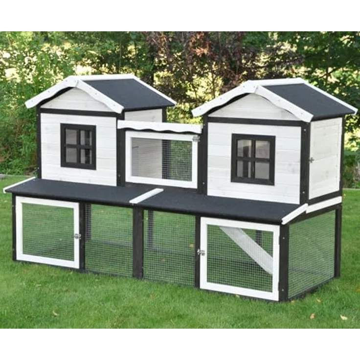 nanook Premium Hasenstall XXL mit Freilauf Gehege für draußen - 197 x 85 x 112 cm - braun weiß - 2 Ebenen – Bild 3