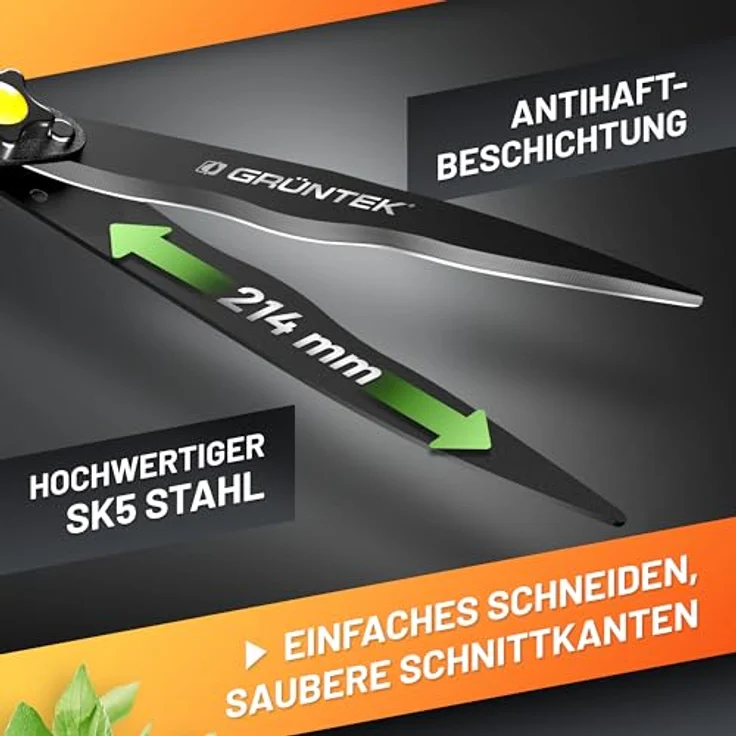 GRÜNTEK HECHT Heckenschere und Astschere, 560 mm mit SK5-Stahlklingen, Teflon-Beschichtung, ergonomischen 2-Komponentengriffen und Anschlagpuffer – Bild 3