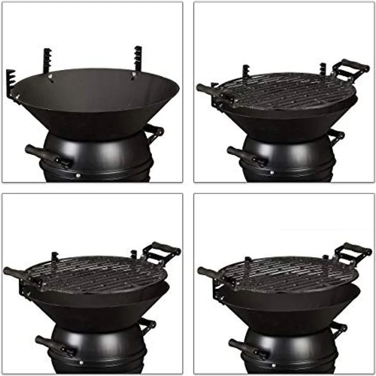 Relaxdays Holzkohlegrillfass klein, Gusseisen und Stahl, höhenverstellbar, tragbar, Barbecue Holzkohlegrill, Holzkohlegrillrost 35 cm, schwarz – Bild 7