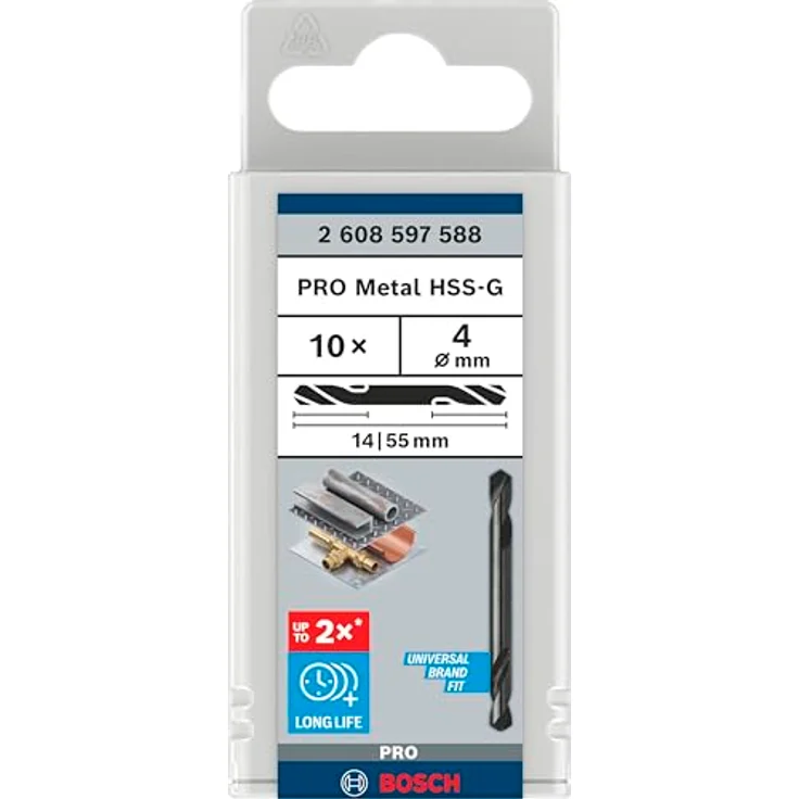 Bosch Accessories HSS Doppelendbohrer 4mm, geschliffen, Zylinderschaft, 55mm Gesamtlänge, 10 Stück, für Metall- und Kunststoffarbeiten – Bild 2
