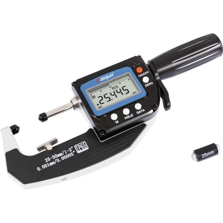 Dasqua 4105-0010 Digitales Dickenmessgerät, IP65 Wasserdicht, 50mm Ablesung: 0.001mm, inklusive Kalibrierstab und Aufbewahrungsbox