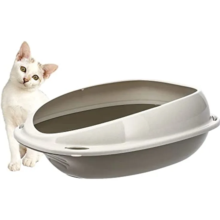 GarPet Katzenklo ohne Deckel Katzentoilette mit Rand Katzen WC Schalentoilette 57x40x19 cm grau oval hygenisch