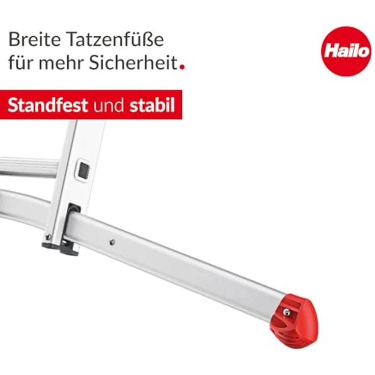 Hailo HobbyLOT 3-teilige Alu-Kombileiter, 3 x 9 Sprossen, belastbar bis 150 kg, mit LOT-System, ausziehbare Anlegeleiter – Bild 4