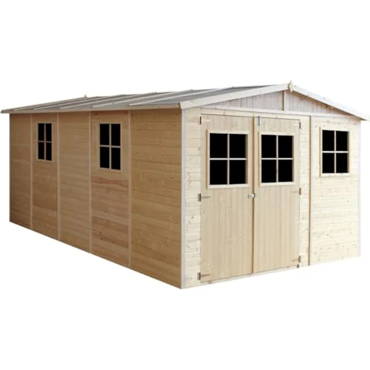 Holz Gartenschuppen - Abstellkammer mit Fenstern - H226x516x324 cm/15 m² Naturholz-Shiplap-Schuppen - Gartenwerkstatt - Fahrrad- Geräteschuppen TIMBELA M337 – Bild 1