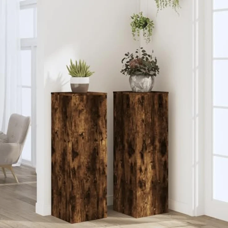 vidaXL Blumenständer 2 Stk Räuchereiche 33x33x100 cm Spanplat - Stabiler Pflanzenständer aus Holzwerkstoff, einfache Reinigung, zeitloses Design. – Bild 3