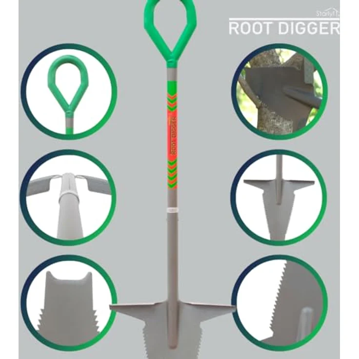 Starlyf Spaten Root Digger Wurzelspaten, (Spar Set, 1-St., 1er, 2er Pack oder mit Schaufel), Mehrzweckschaufel mit Schneidspitze, 124cm aus Manganstahl, grau – Bild 2
