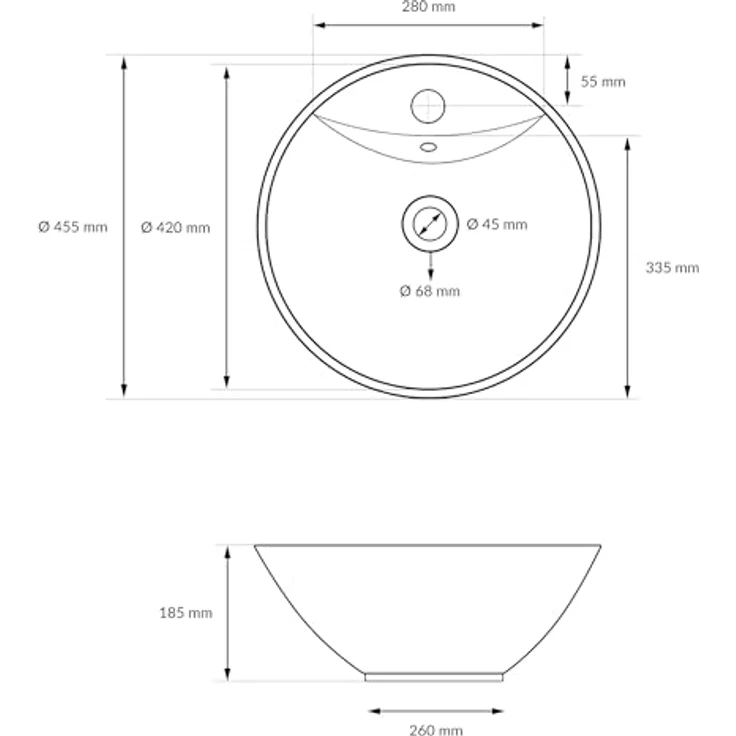 ecd germany Waschbecken Rundform 455x455x185 mm, weiß, aus Keramik - inkl. Ablaufgarnitur mit Überlauf – Bild 5