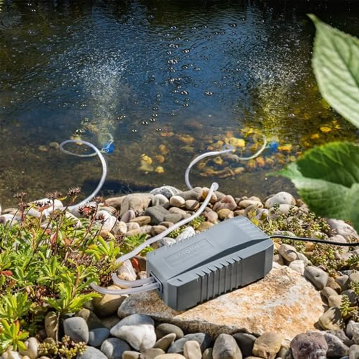 Esotec Solar Teichbelüfter Set 8/200, Sauerstoffpumpe mit 100 l/h Leistung, Akku-Speicher und 8W Solarpanel, für effektive Teichbelüftung, Erdspieß 101846 – Bild 2