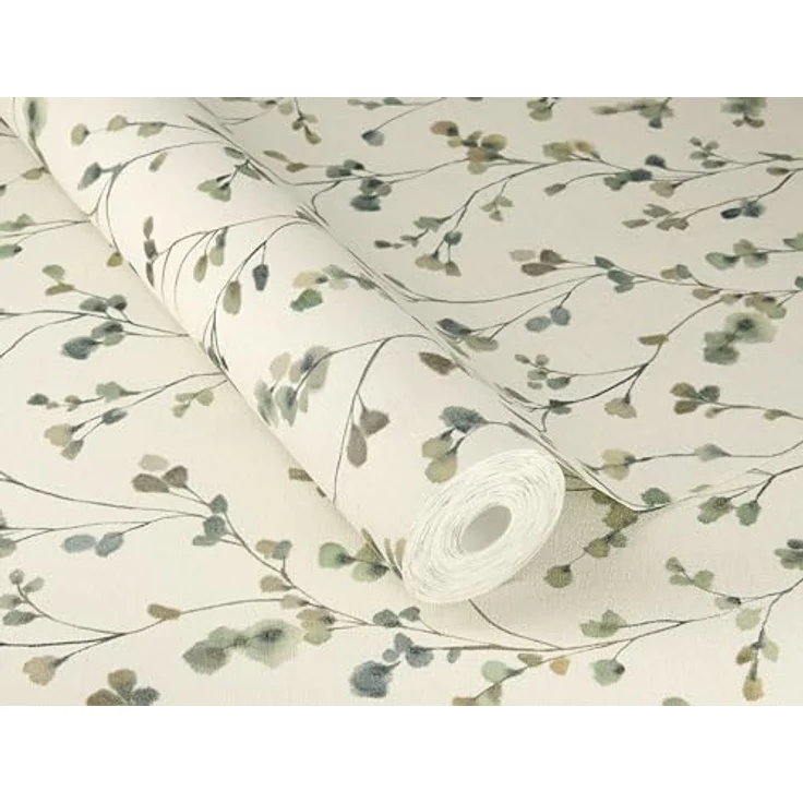 Rasch Tapete 486148, Helle Vliestapete mit kleinen Blumen in Grün und Blau in Aquarelloptik, wasserbeständig, 10,05m x 0,53m, Kollektion Country Charme – Bild 3