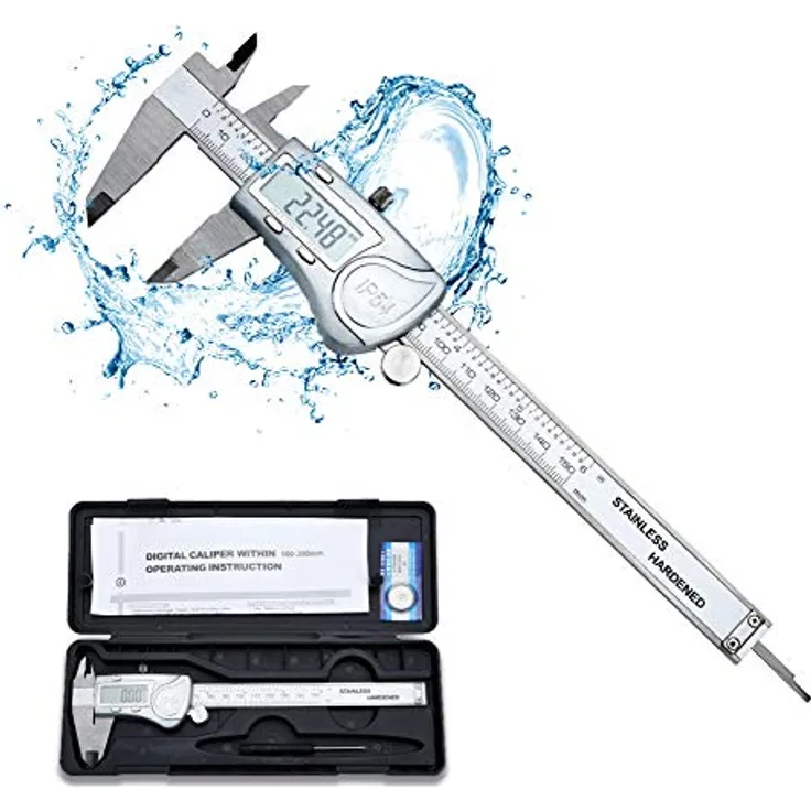 INTIRILIFE Digitaler Messschieber in Silber – 150mm / 6 Zoll IPX54 wasserdichte Edelstahl Schieblehre Hochpräzises Profi-Messgerät mit LCD-Display für Abstände, Tiefenmaß und Durchmesser