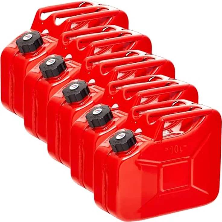 BW® Benzinkanister Metall 5x 10 Liter, rot RAL 3000, mit Schraubverschluss, TÜV-geprüft, UN-zugelassen, 0,9mm Stahl, Made in Europe – Bild 1