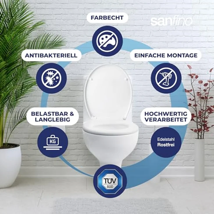 Sanfino Duroplast WC-Sitz Curvo, mit absenkautomatik, antibakteriell und abnehmbar, Weiß – Bild 6
