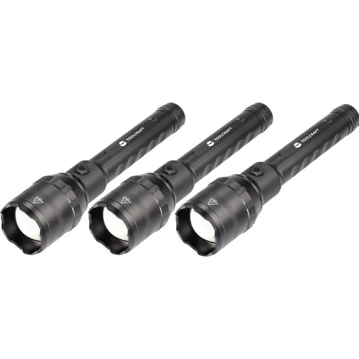 Toolcraft Taschenlampe, 3er Set mit Akku, 27.65 cm, 10000 lm, Zoomfunktion und USB-C-Ladeanschluss