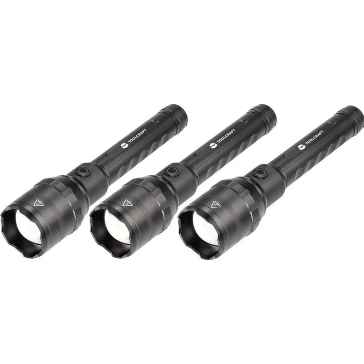 Toolcraft Taschenlampe, 3er Set mit Akku, 27.65 cm, 10000 lm, Zoomfunktion und USB-C-Ladeanschluss