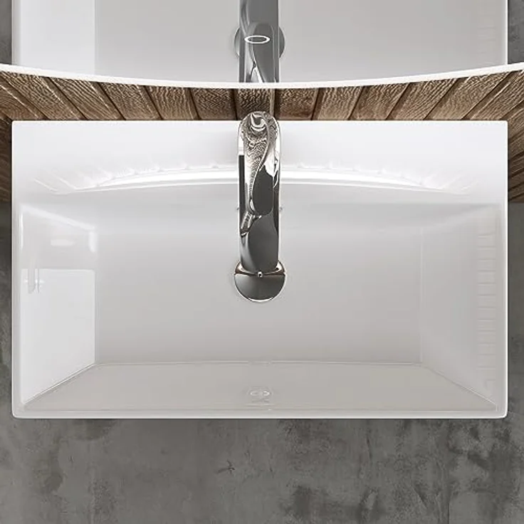 doporro Aufsatzwaschbecken Hängewaschbecken Keramik Waschbecken Handwaschbecken Eckig Waschtisch Waschplatz in weiß glänzend Bad 41x36x13 cm Brüssel201 – Bild 3