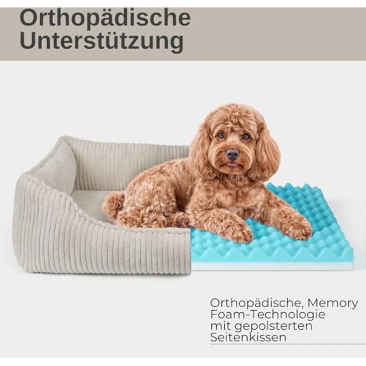 PAW WOW Anton Hundebett | Orthopädisches Hundebett für mittelgroße und große Hunde (Beige, 100x70cm) – Bild 4