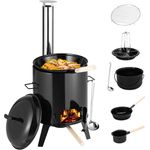 Juskys Holzkohlegrill Gulaschkanone, Aus Edelstahl mit Kessel (17 L), Pfanne und Grillhähnchenteller, Schwarz