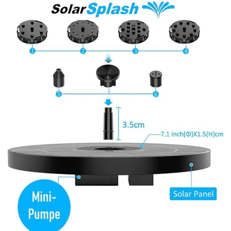 MAVURA SolarSplash Solar Springbrunnen Teichpumpe mit 6 Effekt-Aufsätzen, schwarz – Bild 6