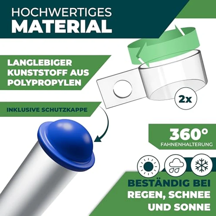 KESSER Aluminium Teleskop Fahnenstange 6,30m Fahnenmast mit Bodenhülse Flaggenmast wetterfeste Deutschlandfahne Mast Silber – Bild 5