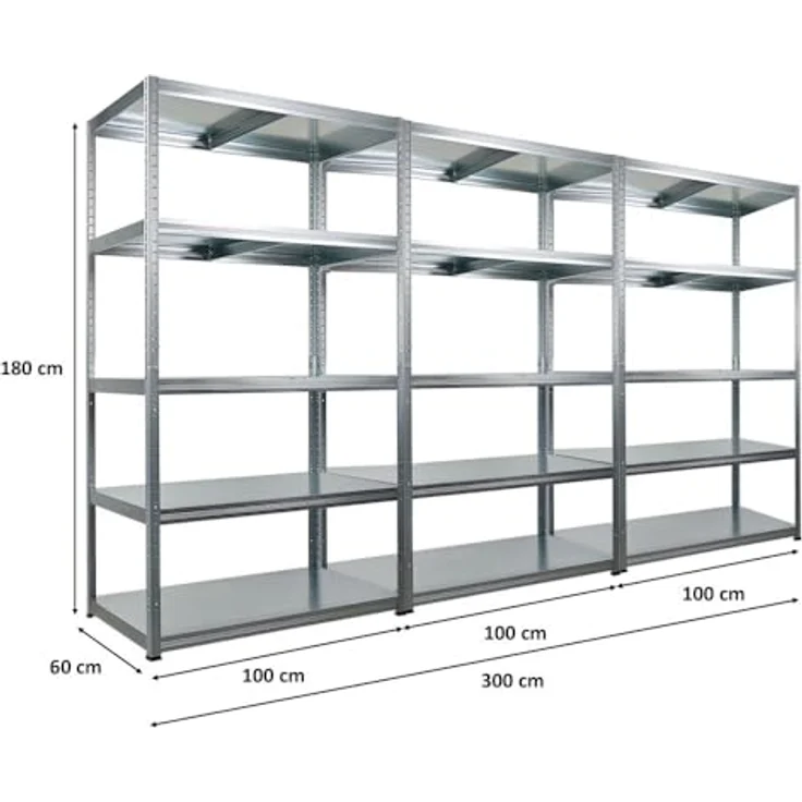 Proregal Metallregal Mega Deal Steel Eagle, Schwerlastregal mit 5 verstellbaren Fachböden, Traglast 130 kg pro Boden, verzinkt, H 180 x B 100 x T 60 cm – Bild 2