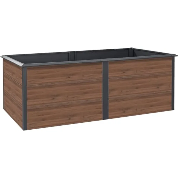 Zelsius Hochbeet Anthrazit RAL 7016, 200 x 100 x 77 cm, Walnuss Holzoptik, rückenschonend, wetterfest, ideal für Gemüse- und Blumenanbau