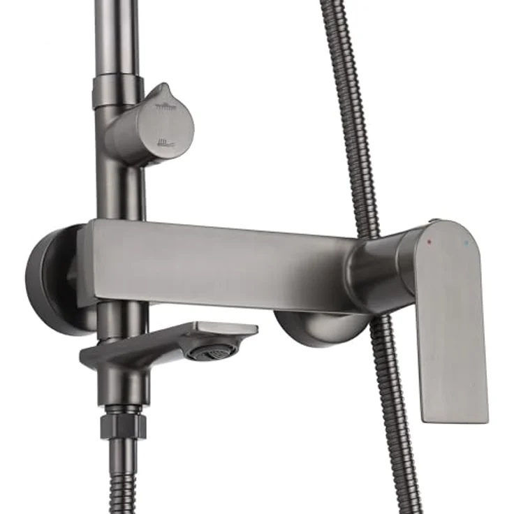 Rea Duschsystem STORM, Duschset mit Duscharmatur, Duschkopf und Kopfbrause, Messing, titan, Anti-Kalk, 3 Funktionen, Aufputzmontage – Bild 5