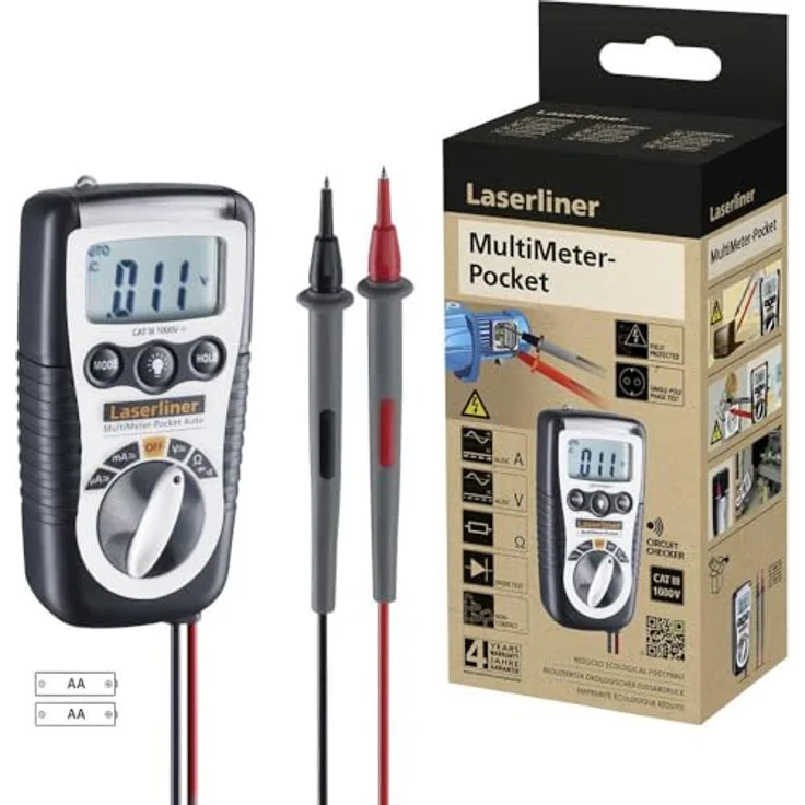 LASERLINER MultiMeter-Pocket Spannungsprüfer Hand-Multimeter mit recyceltem Kunststoffgehäuse und Taschenlampe – Bild 2
