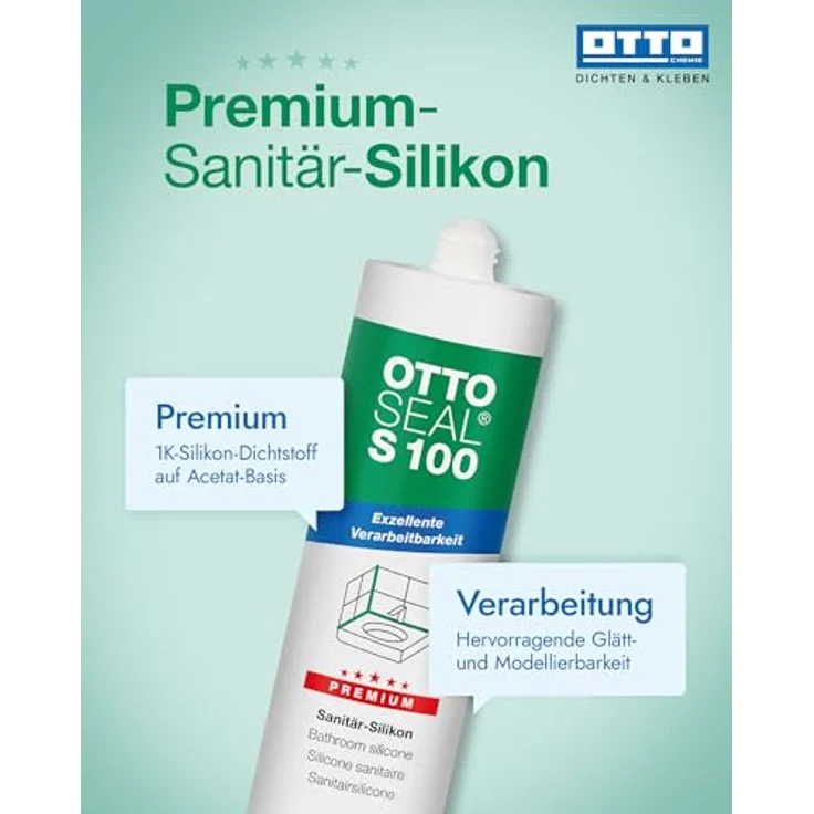 OTTOSEAL  S100 Premium-Sanitär-Silikon/Silicon 300 ml - Grau C02 – Bild 2