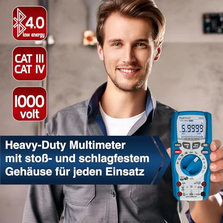 PeakTech P 3442 True RMS Digital Multimeter für Elektriker mit 60000 Counts und 4.0 Bluetooth, Profi-Handmultimeter, Auto-Hold, -GS, Spannungsmesser, Durchgangsprüfer, Messgerät - CAT III 1000V – Bild 5