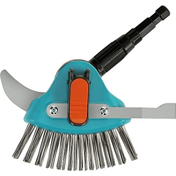 Gardena combisystem-3in1 Fugenreiniger: Multifunktions-Gartenhelfer zum Entfernen von Unkraut und Moos an schmalen und Breiten Fugen, Metallborsten, Edelstahlmesser. Passend zu CS-Stielen (03608-20)